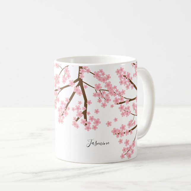 Elegant söt cherry blommars sakura calligraphy kaffemugg (Framsida höger)