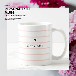 Elegant Söt Chic Rosa Rand Heart Namn Kaffemugg