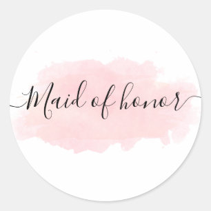 Elegant söt chick rosa vattenfärgen maid of honor runt klistermärke