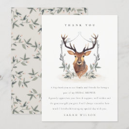 Elegant Söt Dyster Hjort Blommig Kam Bröllopsdusch Tack Kort