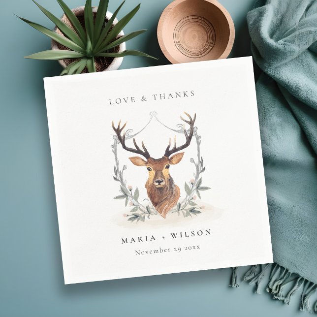 Elegant Söt Dyster Hjort Blommig Vapen Wedding  Pappersservett (Skapare uppladdad)