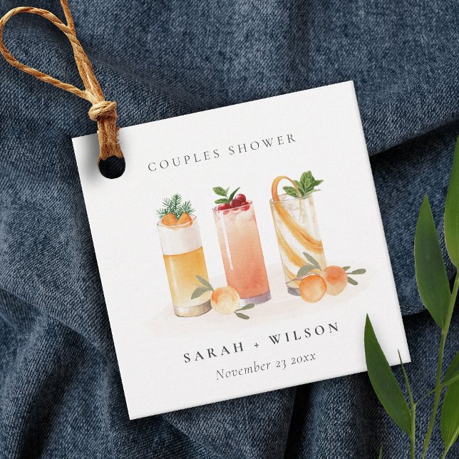 Elegant Söt Frukt Cocktail Orange Par Bröllopsdusc Gåvor Etiketter (Skapare uppladdad)