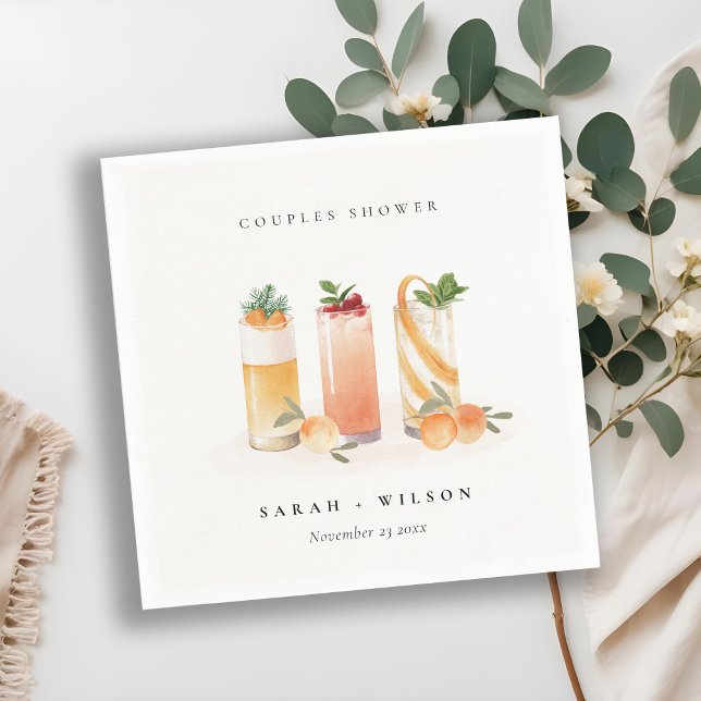 Elegant Söt Frukt Cocktail Orange Par Bröllopsdusc Pappersservett (Skapare uppladdad)