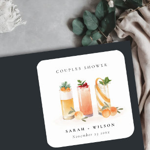 Elegant Söt Frukt Cocktail Orange Parbad Fyrkantigt Klistermärke