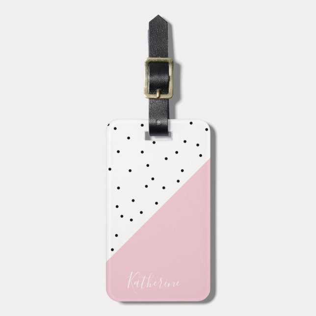 Elegant söt geometrisk svart rosa bagagebricka (Vertikal Framsida)