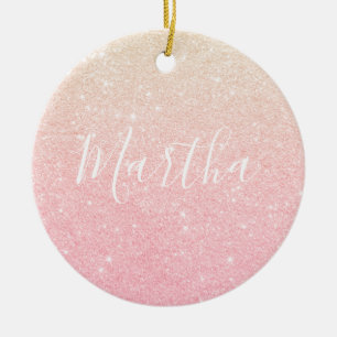 Elegant söt girogradient ro guld glitter julgransprydnad keramik