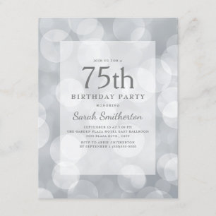 Elegant söt glitterig silver bokeh 75-årsdag inbjudningar