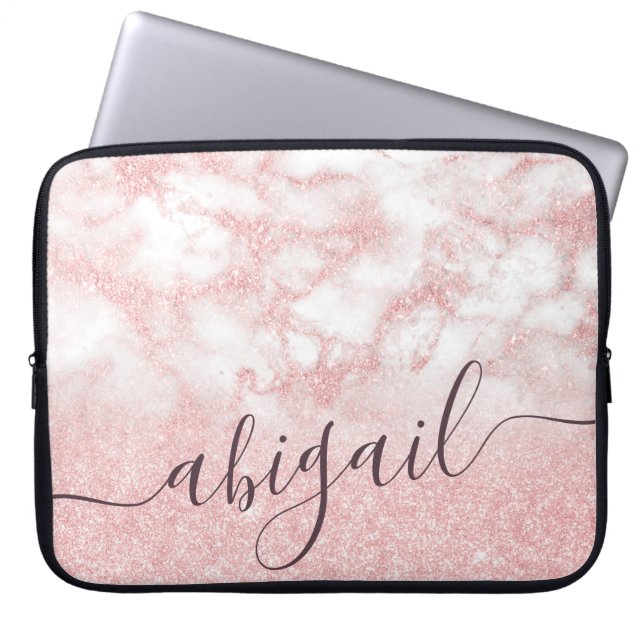 Elegant söt gradient ro guld glitter marble laptop fodral (Framsidan)