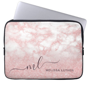 Elegant söt gradient ro guld glitter marble laptop fodral
