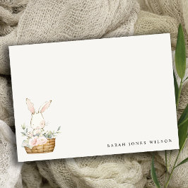 Elegant Söt Kanin i Blommig Korg Barnkalas Anteckningskort