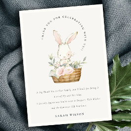 Elegant Söt Kanin i Blommig Korg Barnkalas Tack Kort