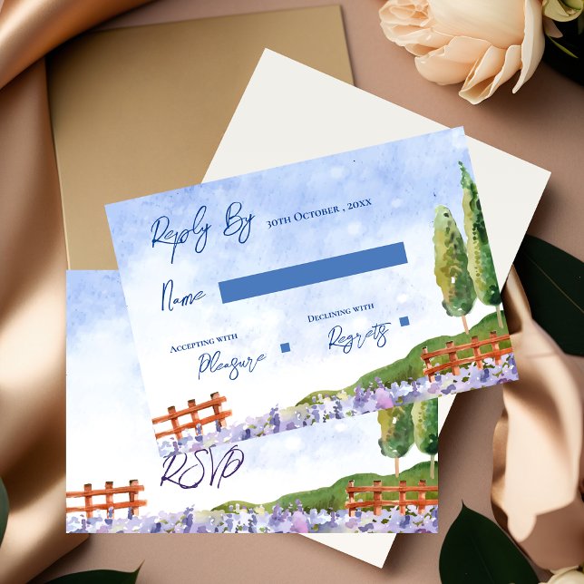 Elegant Söt Lavender Fält Liggande Bröllop OSA Kort (Elegant Pretty Lavender Fields Landscape Wedding RSVP Card)