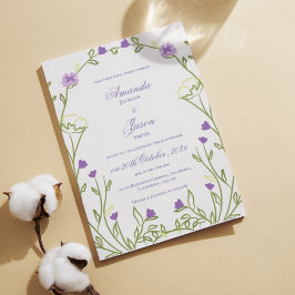 Elegant Söt Lila Blue Blommigt Ram Bröllop Inbjudningar