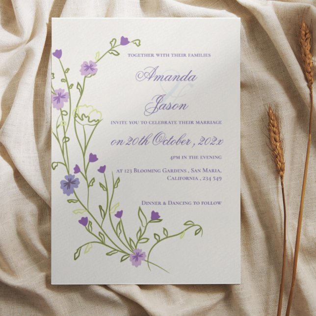 Elegant Söt Lila Flower Ram Blommigt Bröllop Inbjudningar (Elegant Pretty Purple Flower Frame Floral Wedding Invitation)