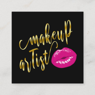 Elegant Söt magenta rosa läppar guld makeup arti Fyrkantigt Visitkort