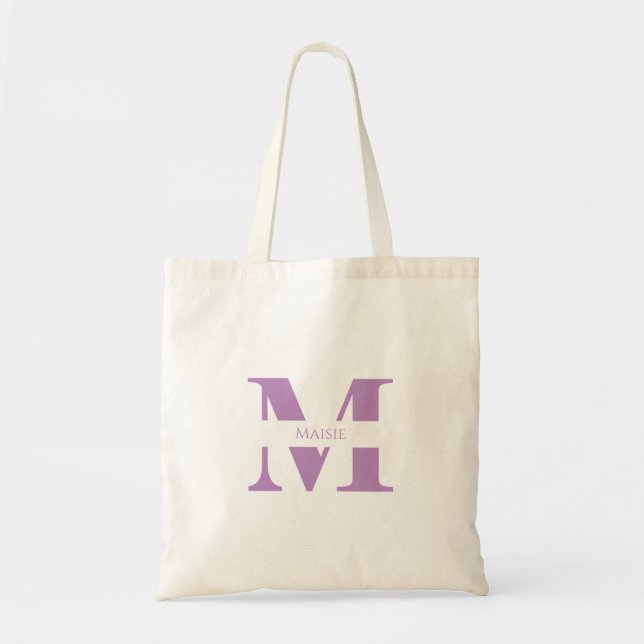 Elegant Söt Modern Lavendel Personlig Monogram Tygkasse (Framsidan)
