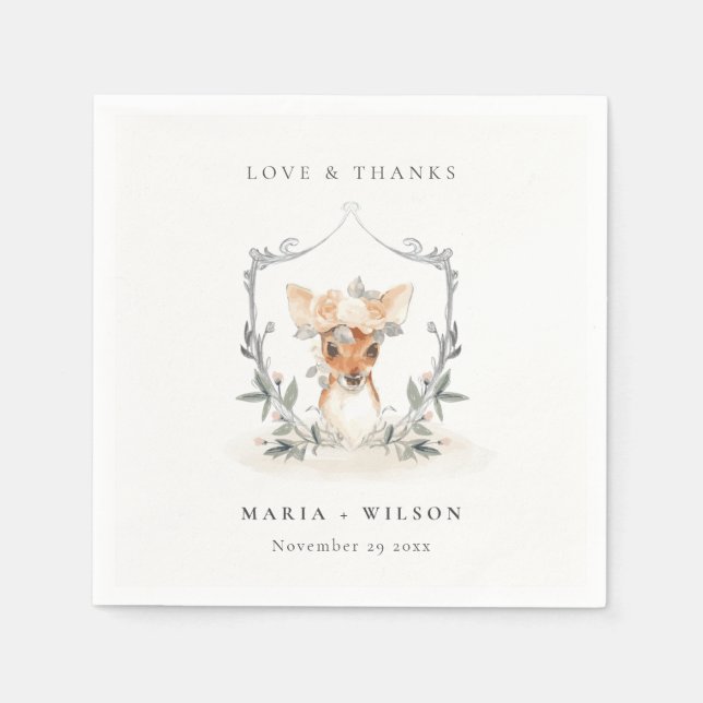 Elegant Söt Mörk Hjort Blommig Hjälm Bröllop Pappersservett (Framsidan)