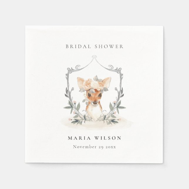 Elegant Söt Mörk Hjort Blommig Kam Bröllopsdusch Pappersservett (Framsidan)