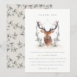 Elegant Söt Mörk Hjort Blommig Vapen Bröllopsfest Tack Kort