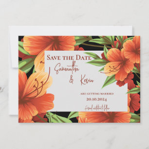 Elegant Söt Orange Blommigt Bröllop spara datum