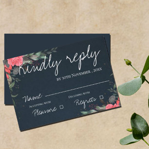 Elegant Söt Peach Grått Blommigt Script Bröllop OSA Kort