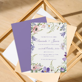 Elegant Söt Peach Lila Blue Blommigt Bröllop Inbjudningar