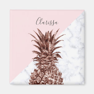 Elegant söt ro guld ananas, vit marmor magnet
