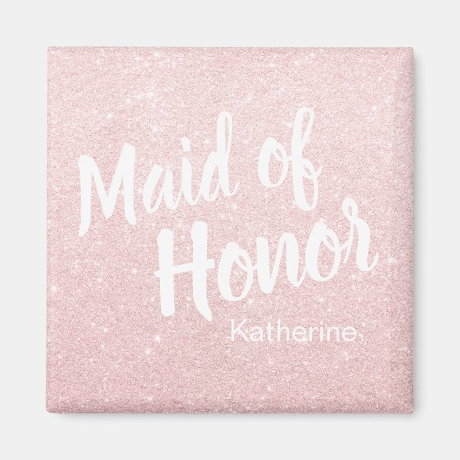Elegant söt ro guld glitter maid of honor magnet (Framsidan)