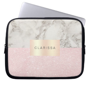 Elegant söt ro guld glitter och vitmarmor laptop fodral