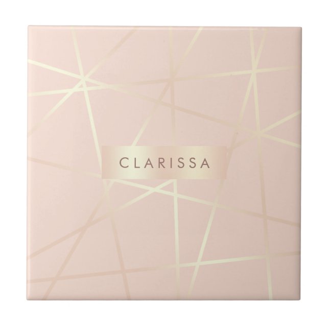 Elegant söt ro guld och  rosa geometrisk kakelplatta (Framsidan)