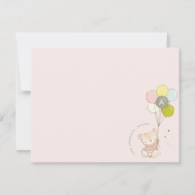 Elegant Söt Röda Kinder Ballong Monogram Anteckningskort (Framsida)