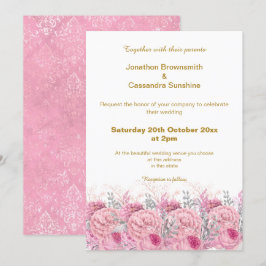 ELEGANT SÖT ROSA BLOMMIGT DAMASK WEDDING INBJUDNINGAR