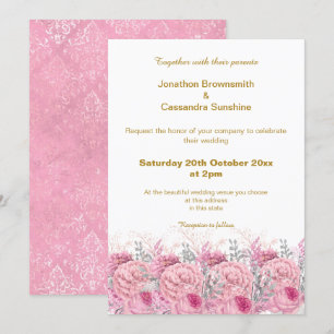 ELEGANT SÖT ROSA BLOMMIGT DAMASK WEDDING INBJUDNINGAR