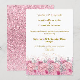 ELEGANT SÖT ROSA BLOMMIGT GLITTER BRÖLLOP INBJUDNINGAR