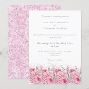 ELEGANT SÖT ROSA BLOMMIGT MARBLE GLITTER BRÖLLOP INBJUDNINGAR
