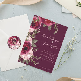 Elegant Söt Rosa Burgundy Blommigt Bröllop Inbjudningar