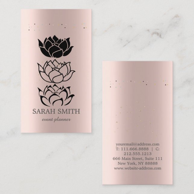 Elegant Söt Rosa Guld Diamanter Lotus Affärskort  Visitkort (Fram/baksida)