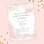 Elegant Söt Rosa Guld Glitter 30års födelsedag Inbjudningar<br><div class="desc">Den här inbjudan från söt 30års födelsedag innehåller en mjuk och söt vattenfärgsbakgrund i rosa som accentueras med prickar från guld glitter. Typografin är klassisk och tidlös. Den har samordnat party-tillbehören. Visa fler objekt i samlingen..</div>