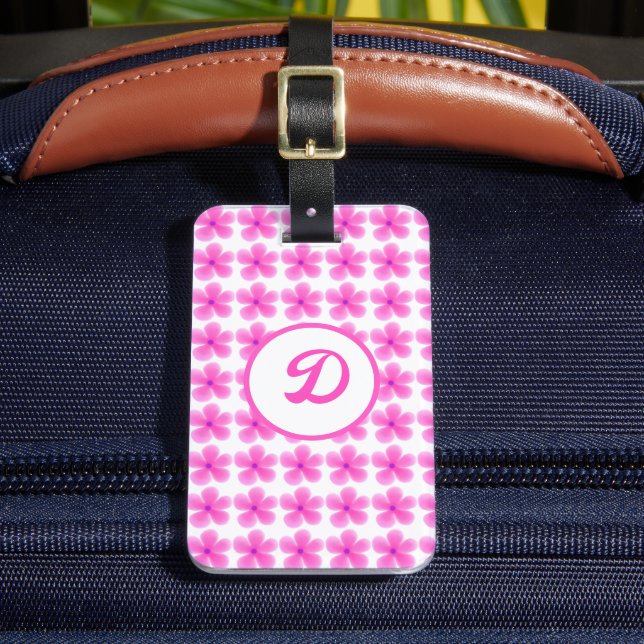 elegant söt rosa modern monogram bagagebricka (Framsida Insitu 2)