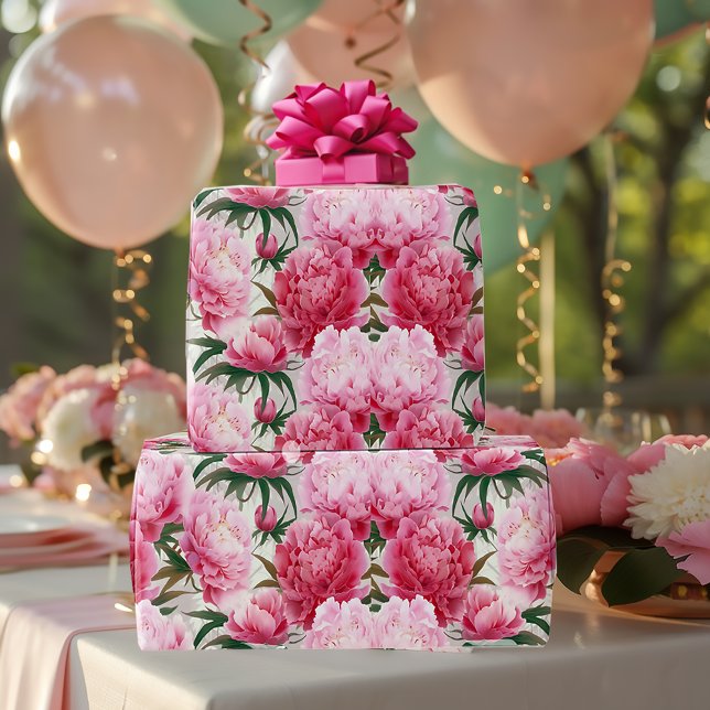 Elegant Söt Rosa Peonies Blommigt Helgdag Presentpapper (Elegant Pink Floral Wrapping Paper)