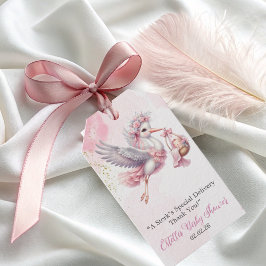 Elegant söt rosa Stork Babyflicka Shower Presentetikett