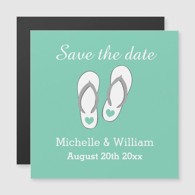 Elegant söt Save the date strandbröllop magneter (Fram/baksida)