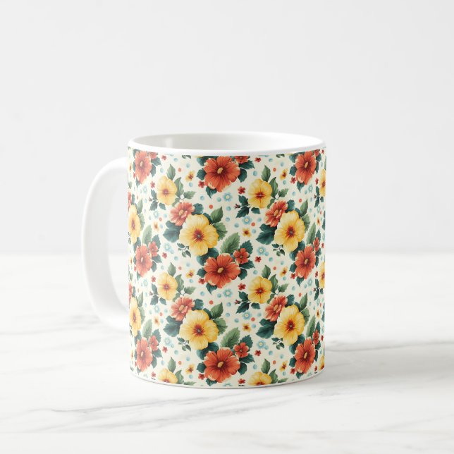 Elegant Söt Sofistikerad Chic Romantisk Blommig  Kaffemugg (Framsida vänster)