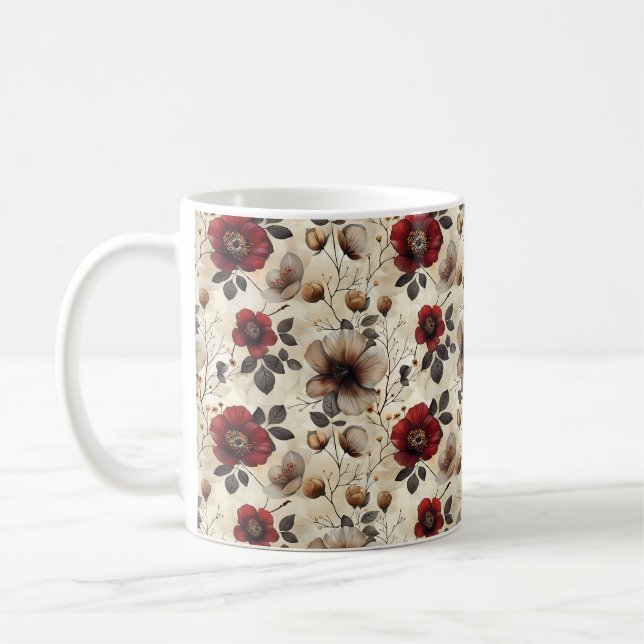 Elegant Söt Sofistikerad Rustik Romantisk Blommig  Kaffemugg (Vänster)