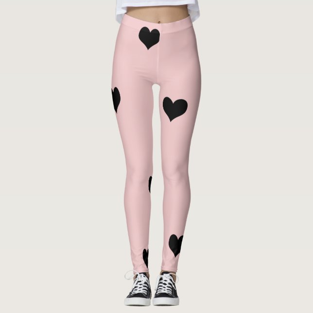 Elegant söt svart och  rosa mönster leggings (Framsida)