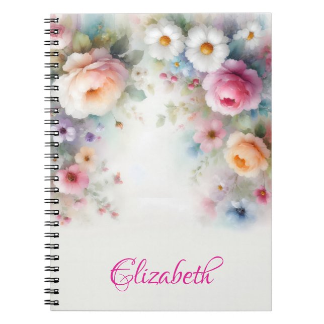 Elegant Söt Vattenfärg Aquarell Blommålning Anteckningsbok (Framsidan)