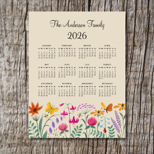 Elegant Söt Vattenfärg Vilda Blommor Kalender 2026