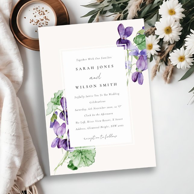 Elegant Söt Watercolor Violet Blommigt Bröllop Inbjudningar (Skapare uppladdad)