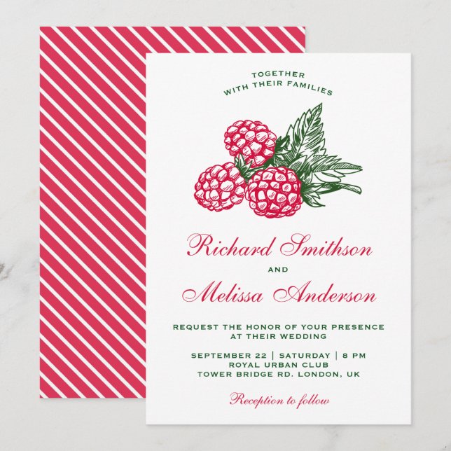 Elegant söta hallon bröllopsinbjudan inbjudningar (Fram/baksida)