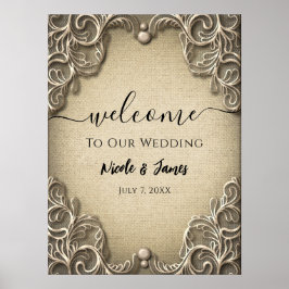 Elegant Southern Charm Rustic Burlap Snöre Bröllop Poster